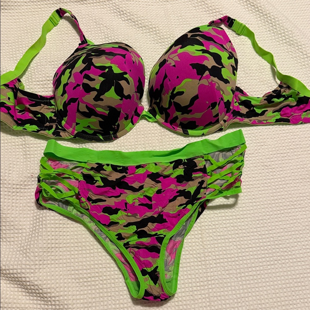 Cacique Pink and Green Camouflage Bikini